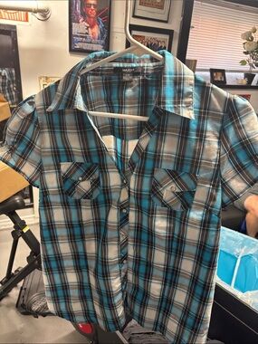 Majora Teal Plaid Short-Sleeve Button-Down Shirt